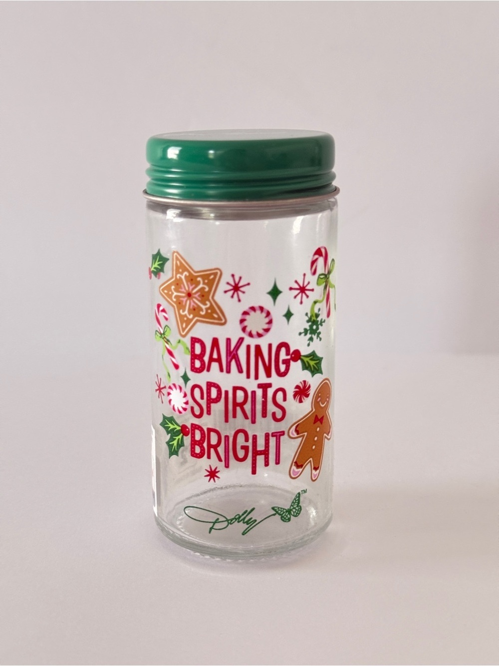 Dolly Parton "Baking Spirits Bright" Glass Spice Jar | Christmas Holiday Baking